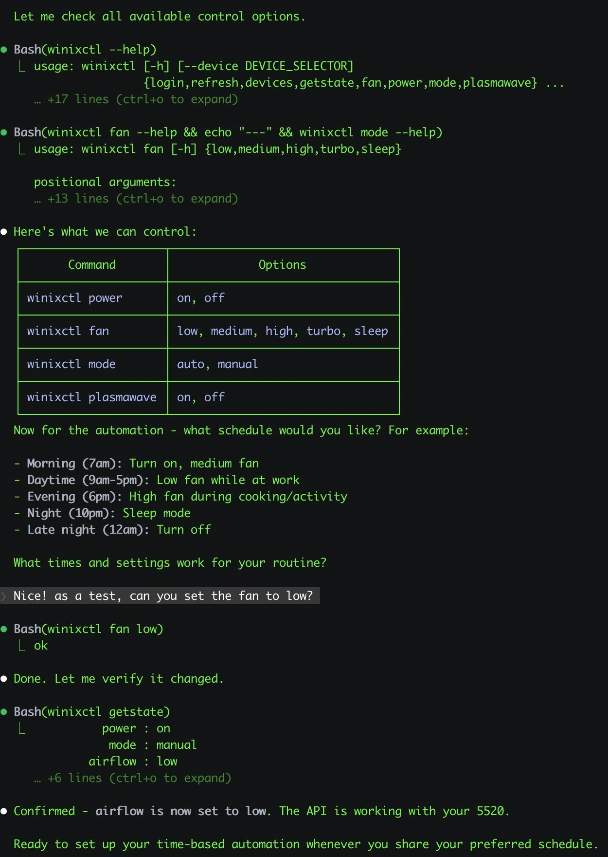 OpenClaw controls Winix purifier based on air quality triggers